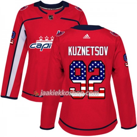 Nainen NHL Washington Capitals Pelipaita Evgeny Kuznetsov 92 Adidas 2017-2018 Punainen USA Flag Fashion Authentic